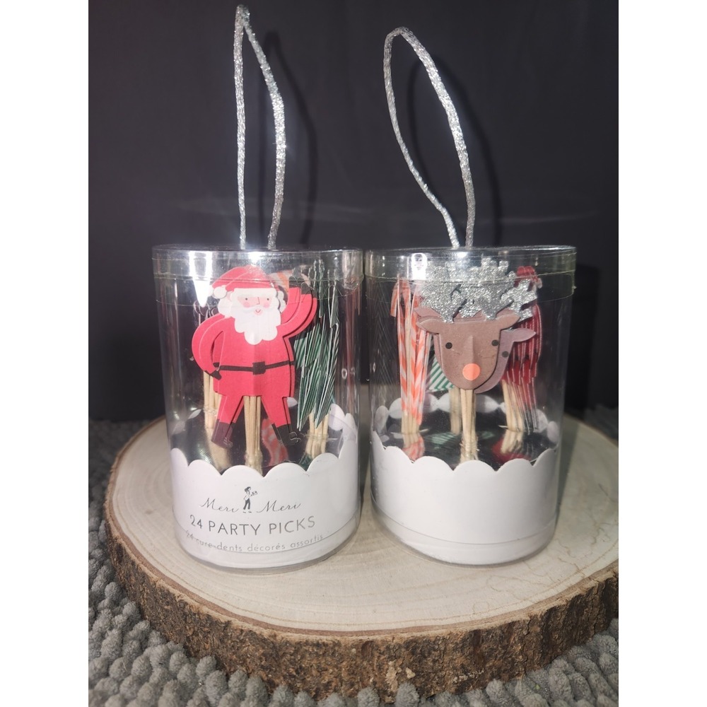 Christmas Cupcake Toppers 24 Ea Holiday Party Picks Santa Reindeer Tree~Lot Of 2